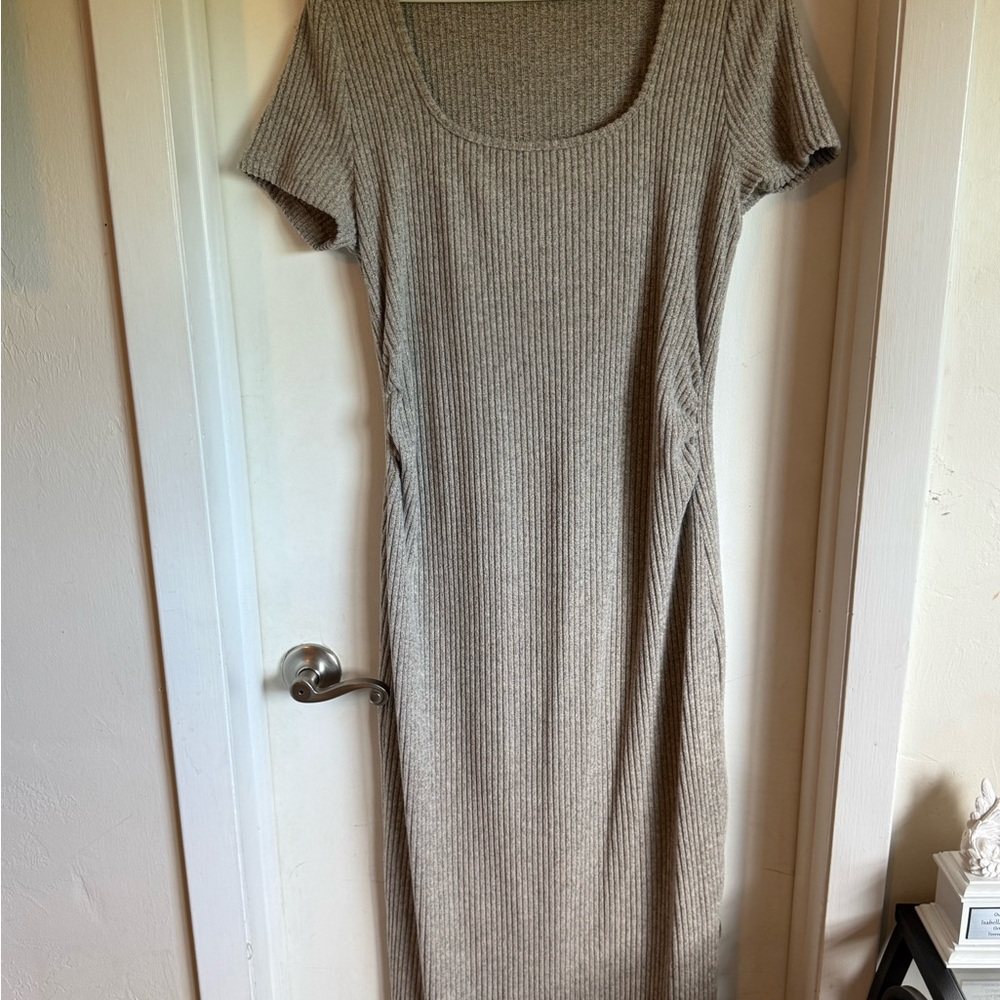 Elegant Tan Maternity Ribbed Dress
